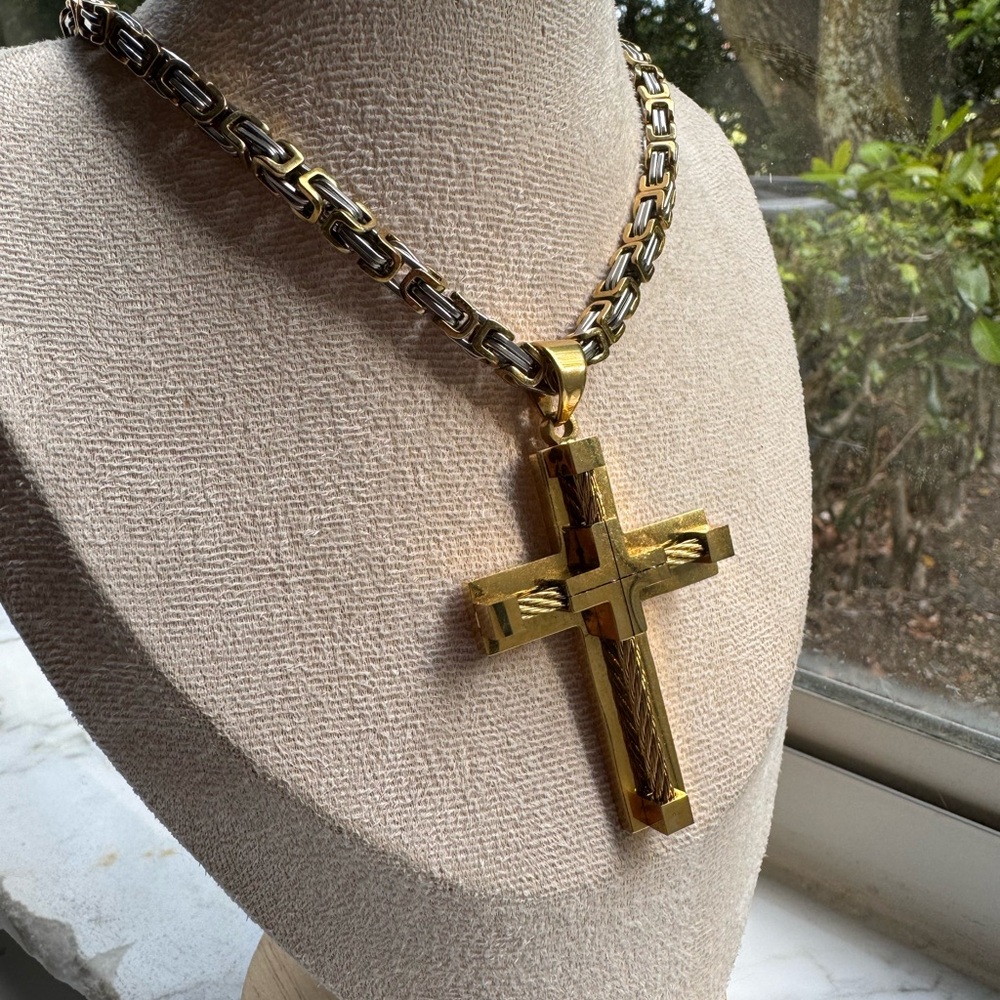 Gold and Silver Cross Pendant Necklace